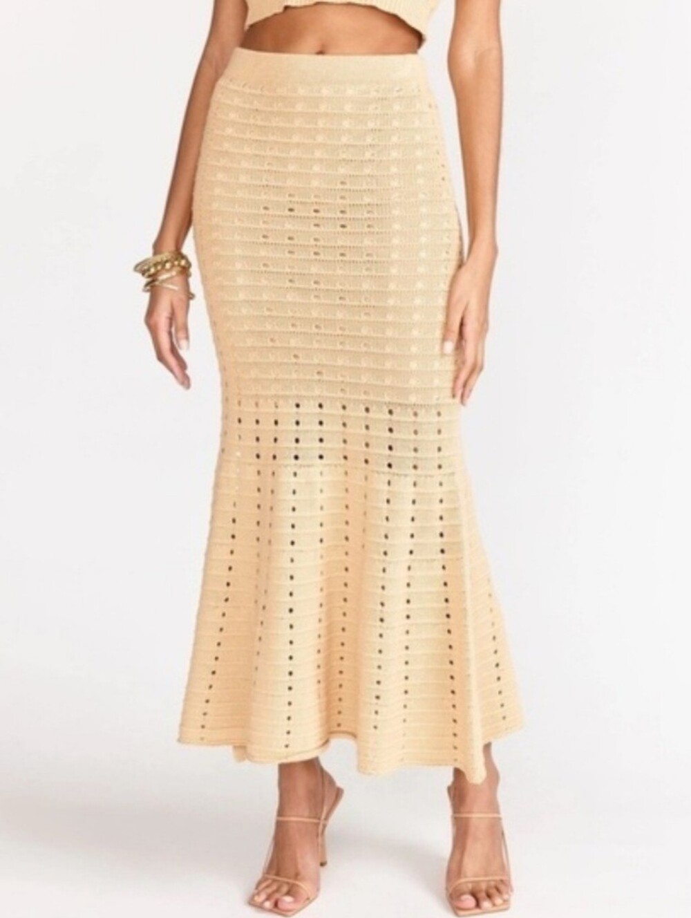 Fore Collection Cream Crochet- Knit Mermaid Maxi Skirt. Elastic Waist NWT, Sz: S